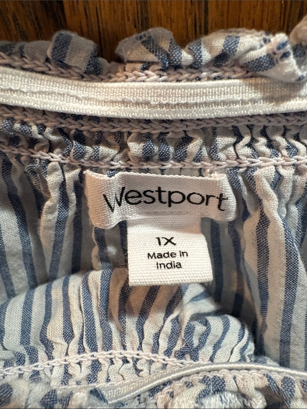 Westport Blue and White Striped Off-Shoulder Top 1X - Picture 5 of 7
